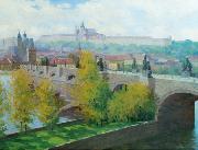 Stanislav Feikl View of Prague Castle over the Charles Bridge by Czech painter Stanislav Feikl USA oil painting artist
